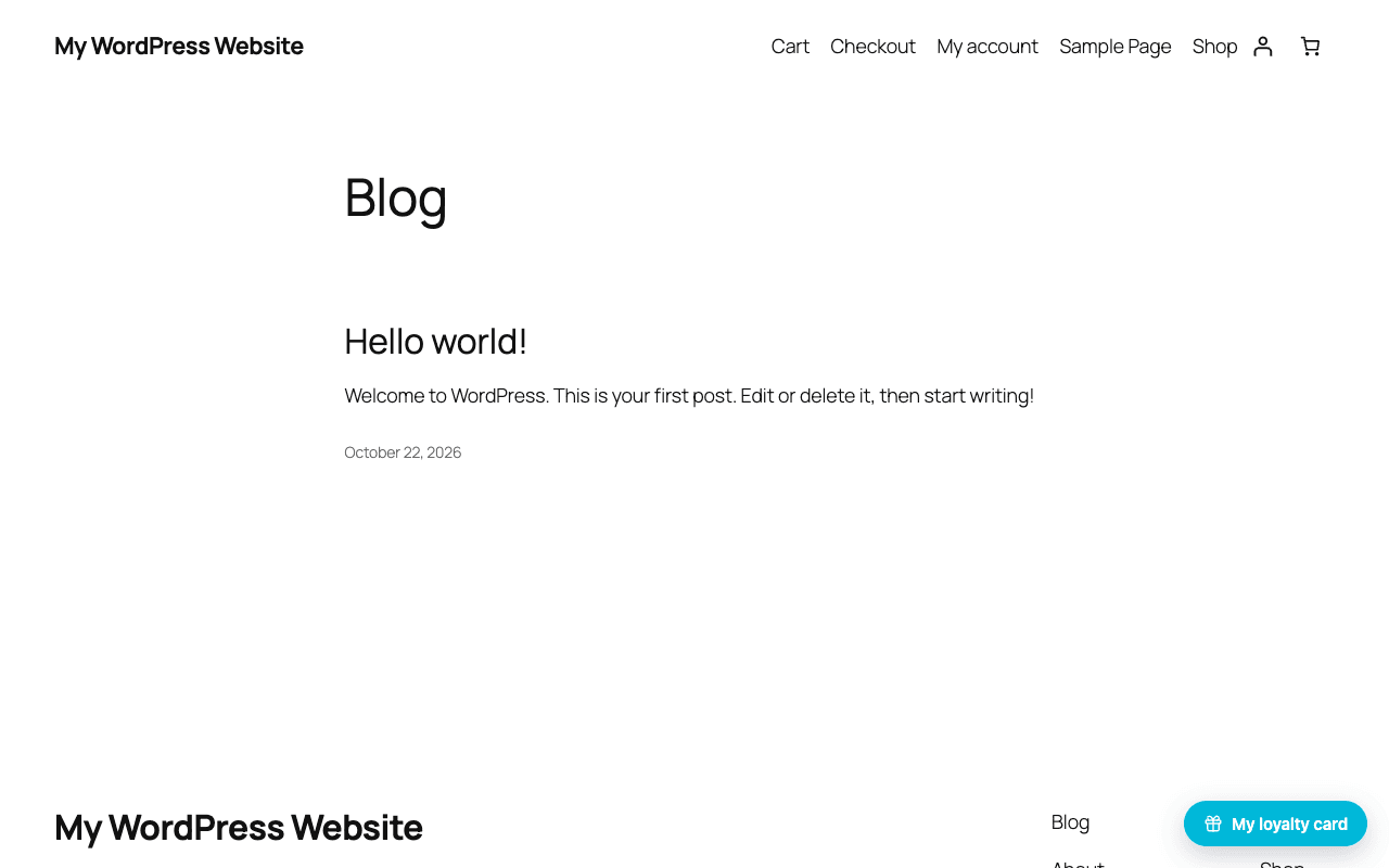 Le bouton « Ma carte de fidélité » affiché en bas à droite d'un site WordPress